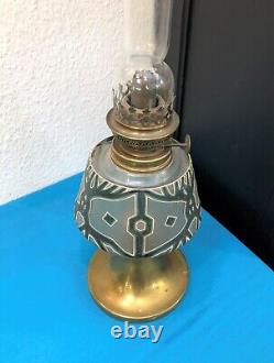 Lampe à pétrole ART DECO en verre émaillé et laiton 54cm no globe tulipe cristal