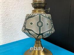 Lampe à pétrole ART DECO en verre émaillé et laiton 54cm no globe tulipe cristal