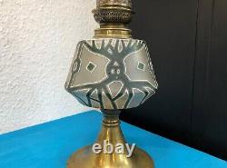 Lampe à pétrole ART DECO en verre émaillé et laiton 54cm no globe tulipe cristal