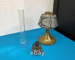 Lampe à pétrole ART DECO en verre émaillé et laiton 54cm no globe tulipe cristal