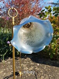 Lampe ancienne art déco laiton verre tulipe bleu Old art déco brass lamp