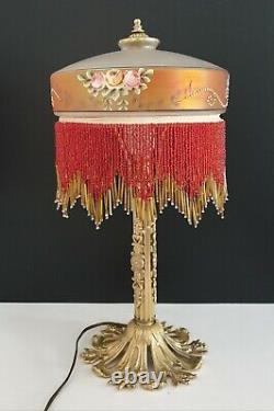 Lampe art déco art nouveau abat-jour en verre et perle (Bronze ou Laiton)