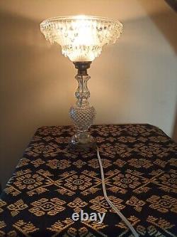 Lampe art deco pied balustre cristal taille et laiton coupelle type ezan