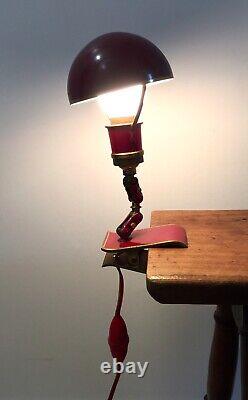Lampe champignon à pince, articulée, laiton laqué rouge GB Paris années 30/40s
