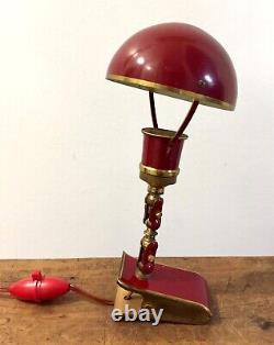 Lampe champignon à pince, articulée, laiton laqué rouge GB Paris années 30/40s