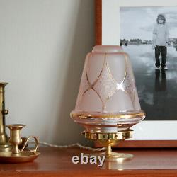 Lampe chevet appoint laiton globe verre rose et dorure ancien