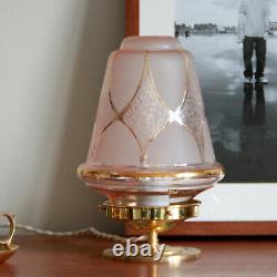 Lampe chevet appoint laiton globe verre rose et dorure ancien
