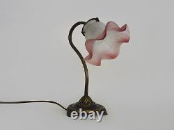 Lampe col de cygne à rotule Art Nouveau en laiton et tulipe en pate de verre