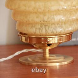 Lampe d'appoint globe ancien en verre Clichy jaune moucheté pied laiton vintage