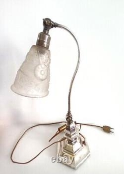 Lampe de bureau Art Déco pied en laiton plaqué argent