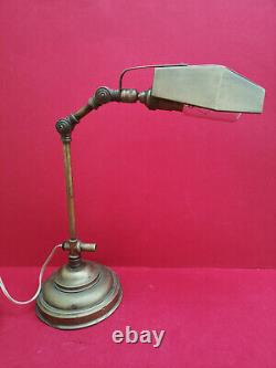 Lampe de bureau ancienne en laiton avec système pour déclipser le bras