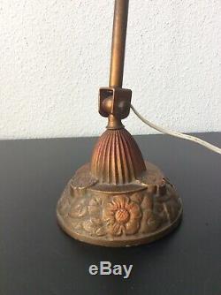 Lampe de piano notaire orientable bronze et laiton doré à décor floral Art Déco