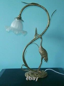 Lampe héron bronze et laiton Art déco