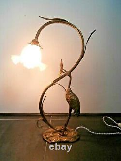 Lampe héron bronze et laiton Art déco
