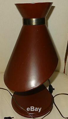 Lampe moderniste design gainée cuir&laiton 1950's couleur bordeaux Adnet