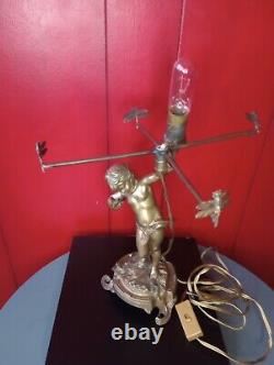 Lampe signé FARBEL ange cherubin art deco bronze laiton
