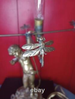 Lampe signé FARBEL ange cherubin art deco bronze laiton