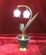 Lampe veilleuse ART DECO brin de muguet 31 cm Laiton Céramique Clochette opaline