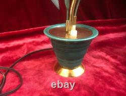 Lampe veilleuse ART DECO brin de muguet 31 cm Laiton Céramique Clochette opaline