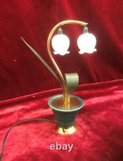 Lampe veilleuse ART DECO brin de muguet 31 cm Laiton Céramique Clochette opaline