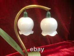 Lampe veilleuse ART DECO brin de muguet 31 cm Laiton Céramique Clochette opaline