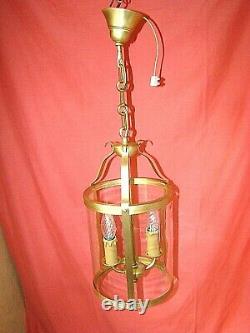 Lanterne de vestibule à 2 lampes laiton et verre cylindrique époque années 60