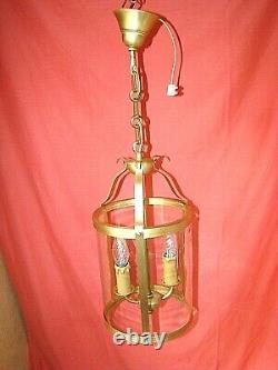 Lanterne de vestibule à 2 lampes laiton et verre cylindrique époque années 60