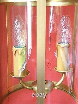 Lanterne de vestibule à 2 lampes laiton et verre cylindrique époque années 60