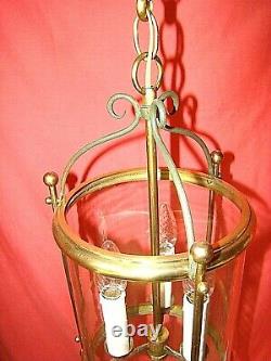 Lanterne de vestibule à 3 lampes laiton et verre cylindrique époque années 60