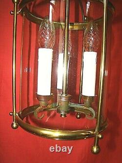 Lanterne de vestibule à 3 lampes laiton et verre cylindrique époque années 60