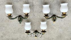 Lot 3 appliques art deco 2 bras lumière bronze /laiton patiné opaline light lamp