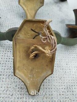 Lot 3 appliques art deco 2 bras lumière bronze /laiton patiné opaline light lamp