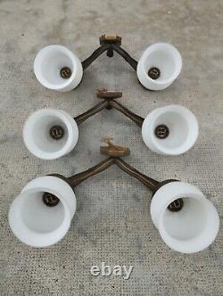 Lot 3 appliques art deco 2 bras lumière bronze /laiton patiné opaline light lamp