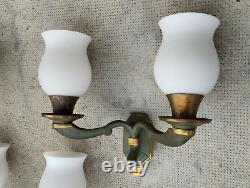 Lot 3 appliques art deco 2 bras lumière bronze /laiton patiné opaline light lamp