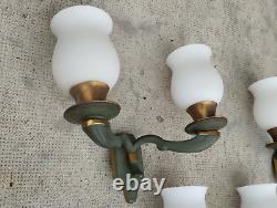 Lot 3 appliques art deco 2 bras lumière bronze /laiton patiné opaline light lamp