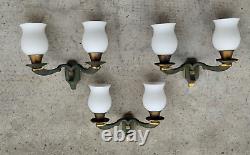 Lot 3 appliques art deco 2 bras lumière bronze /laiton patiné opaline light lamp