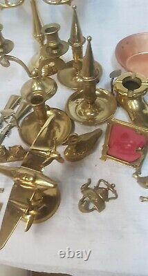 Lot 39 objets de brocantelaiton cuivre étain bronze/bougeoir, clairon, chandelier