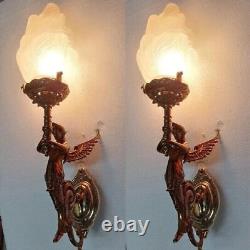 Lot De 2 Appliques Murales Vintage Art Deco Nouveau Laiton Sirène Luminaire