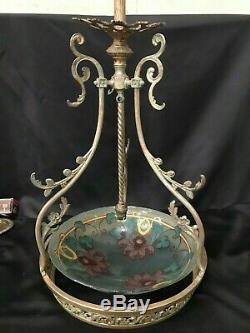 Lustre, suspension vasque peinte décorée bronze et laiton