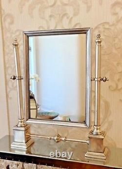 Luxe Miroir à Colonne Antique Plaqué Argent Laiton de Maquillage Inclinable