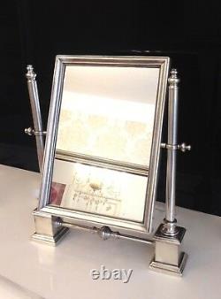 Luxe Miroir à Colonne Antique Plaqué Argent Laiton de Maquillage Inclinable