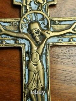 Magnifique croix russe de bénédiction de l'art. XVIIIème en laiton et émail