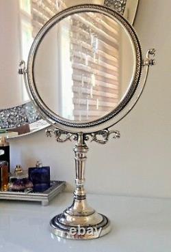 Miroir à Colonne Argent Laiton de Maquillage Inclinable Rond Cosmétique H45