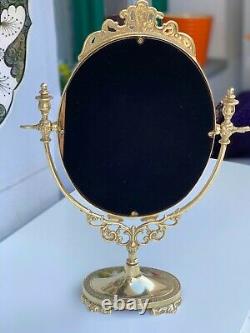Miroir à Colonne Or Laiton de Maquillage Inclinable Antique Pivotant 38cm