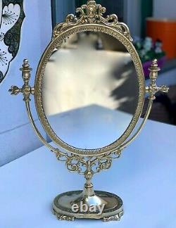Miroir à Colonne Or Laiton de Maquillage Inclinable Antique Pivotant 38cm