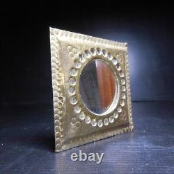 N24.142 miroir miniature métal cuivre laiton verre vintage art deco fait main