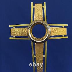 OSTENSOIR Monstrance Laiton et Cuivre Martelé 55cm Croix Eglise Art-Déco ca 1930