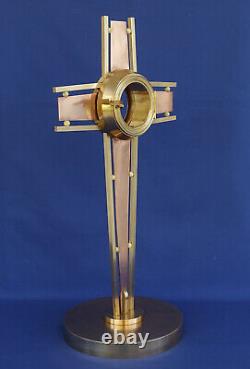 OSTENSOIR Monstrance Laiton et Cuivre Martelé 55cm Croix Eglise Art-Déco ca 1930