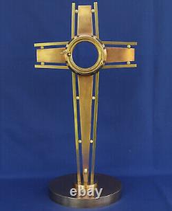 OSTENSOIR Monstrance Laiton et Cuivre Martelé 55cm Croix Eglise Art-Déco ca 1930