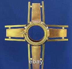 OSTENSOIR Monstrance Laiton et Cuivre Martelé 55cm Croix Eglise Art-Déco ca 1930